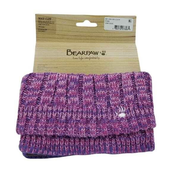 BEARPAW Knit Boot Cuffs Women's One Size Fits All Pink Purple Embroidered Logo - Picture 2 of 8